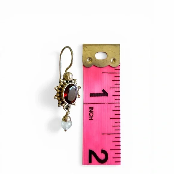 Vintage 925 Sterling Silver Garnet Earrings | Artisan India | January Birthstone - Picture 6 of 6